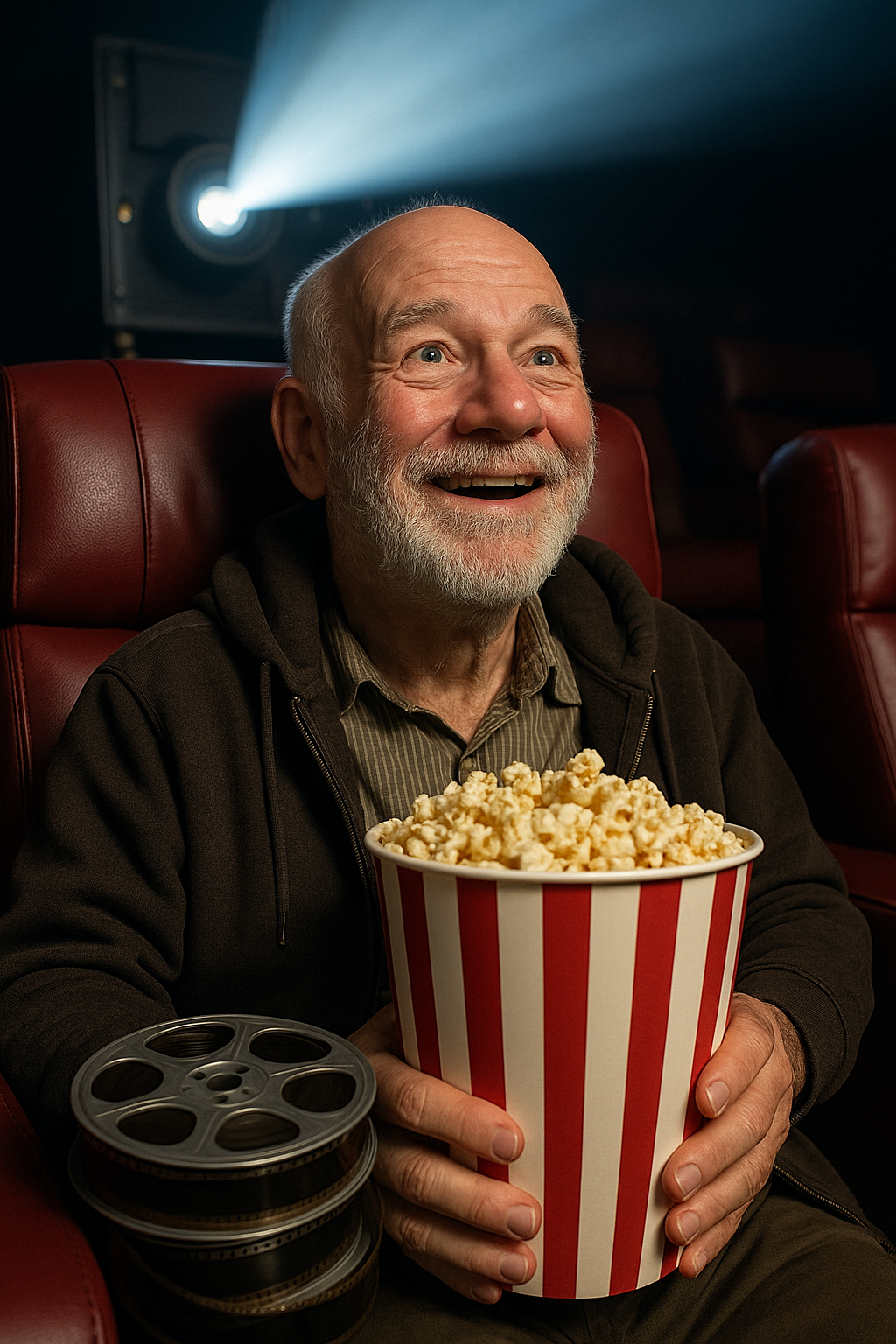 Ian with popcorn in the cinema